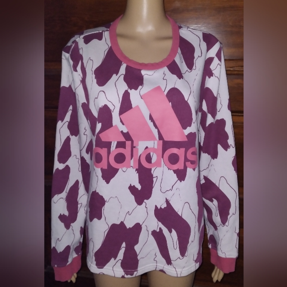 ADIDAS ladies LARGE pink Purple Print Sweatshiry